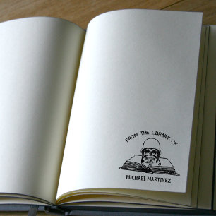 Custom From the Library Of, Soldier Skull Book Rubber Stamp