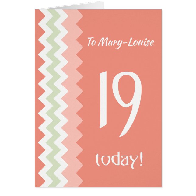 Custom Front 19th Birthday, Coral, Mint Chevrons (Front)