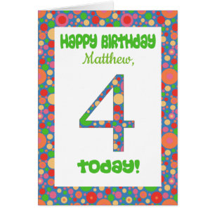 Custom Front 4th Birthday Card Bright and Bubbly