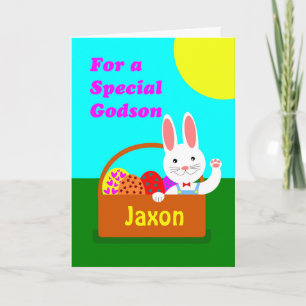 Custom Front Easter for Godson, Cute Bunny Holiday Card