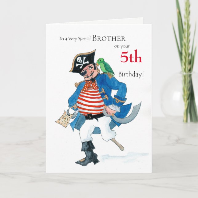 Custom Front Fun Pirate, Parrot, Any Age Birthday Card (Front)