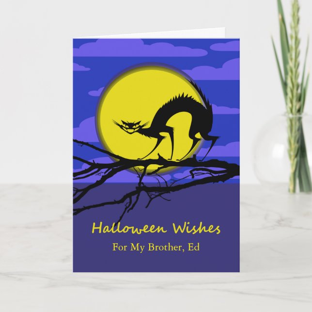 Custom Front Halloween for Brother, Cat on Branch Card (Front)