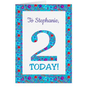 Custom Front Pretty Floral 2nd Birthday Card Blue