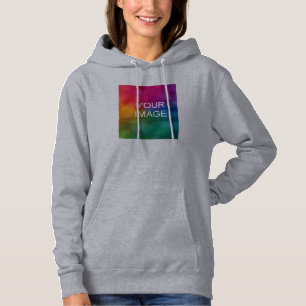 Custom Front Print Text Upload Photo Womens Grey Hoodie