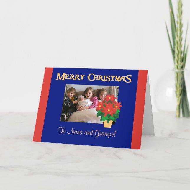 Custom Front Red Poinsettias Christmas Photo Holiday Card (Front)