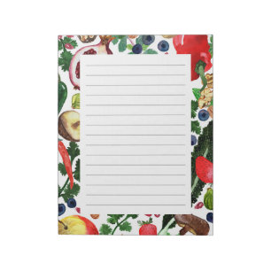 CUSTOM Fruit Veggie Watercolor Border Grocery List Notepad