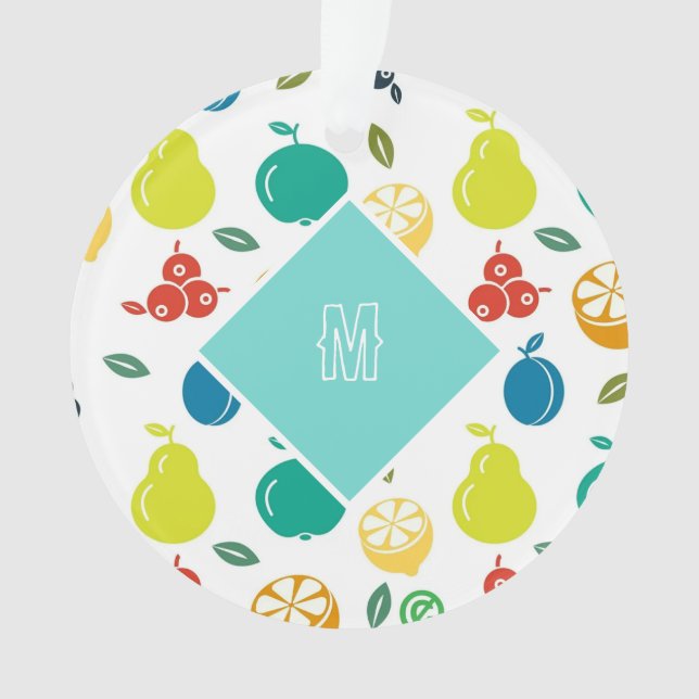 Custom Fruits Monogram White Ornament (Front)