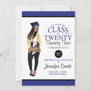 Custom Full Body Photo Blue Graduation Invitation