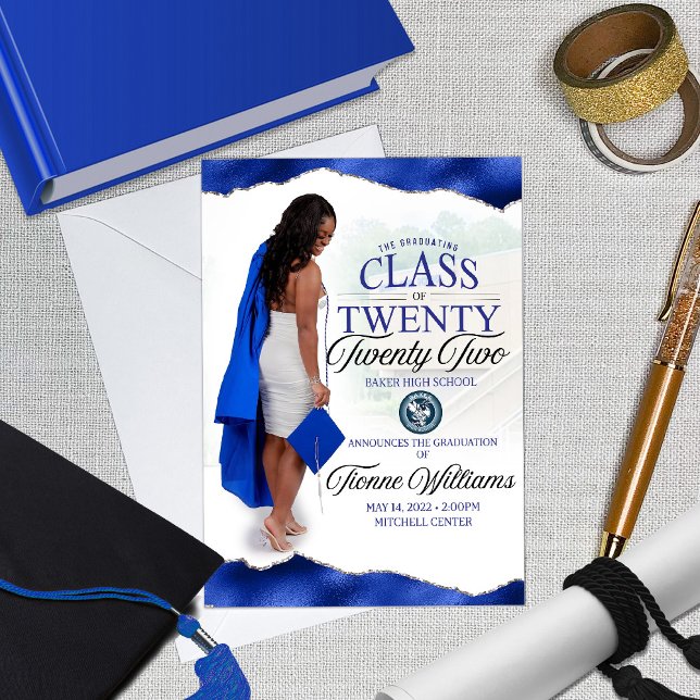 Custom Full Body Photo Blue Graduation Invitation (Creator Uploaded)