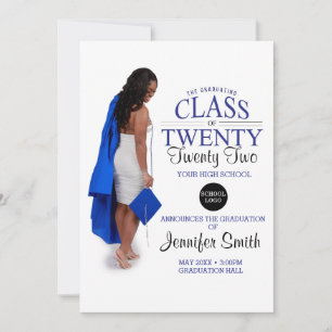 Custom Full Body Photo Blue Graduation Invitation