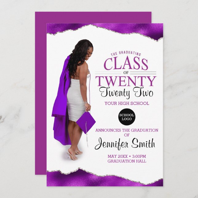 Custom Full Body Photo Purple Graduation Invitation (Front/Back)