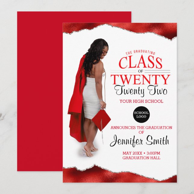 Custom Full Body Photo Red Graduation Invitation (Front/Back)