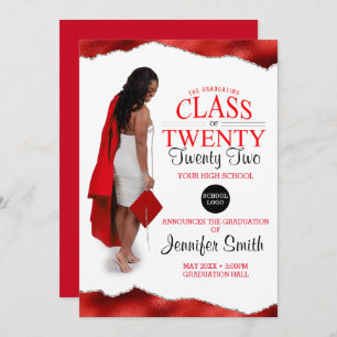Custom Full Body Photo Red Graduation Invitation