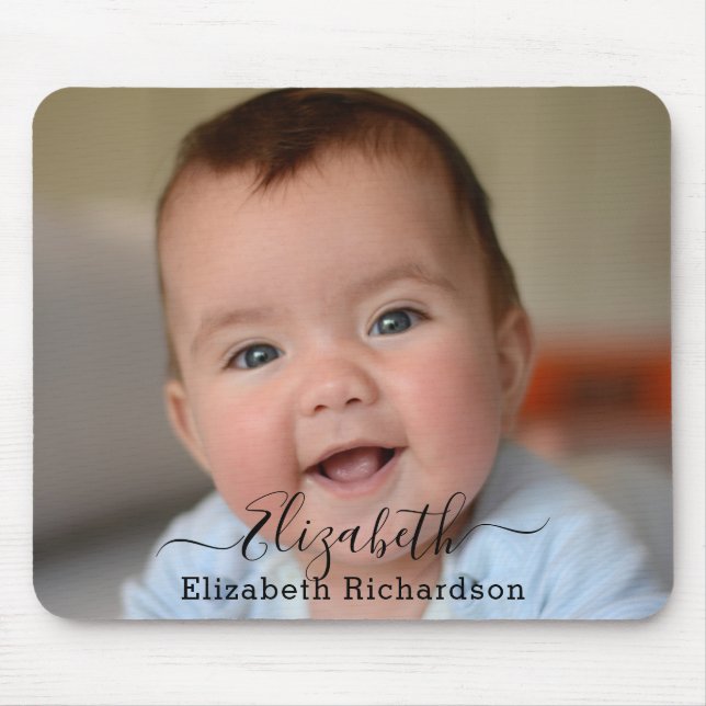 Custom Full Photo Text | Custom Name Minimalist Mouse Pad (Front)