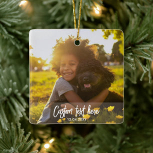 Custom Full Two Photo Script Text Christmas Ceramic Ornament
