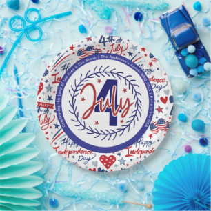 Custom Fun 4th July Red White Blue Paper Plate