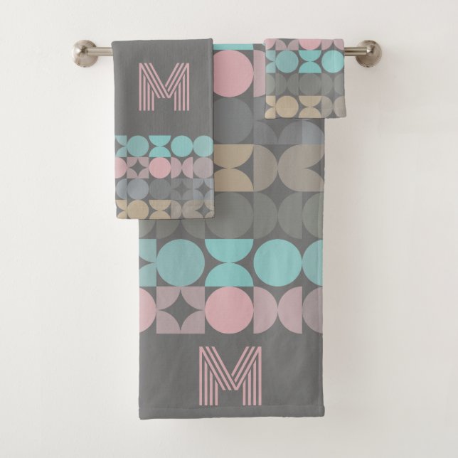 Custom Fun Abstract Circles Squares Popart Pattern Bath Towel Set (Insitu)