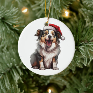 Custom Fun Australian Shepherd Christmas Dog Ceramic Ornament