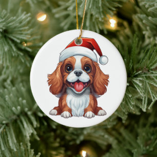 Custom Fun Cavalier King Charles Spaniel Christmas Ceramic Ornament