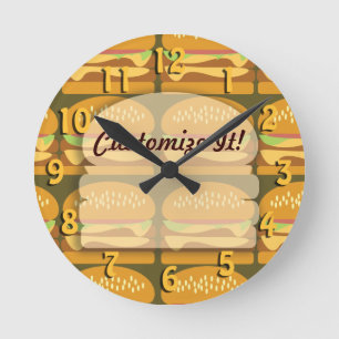 Custom Fun Cheeseburger Time Personality Fun Round Clock