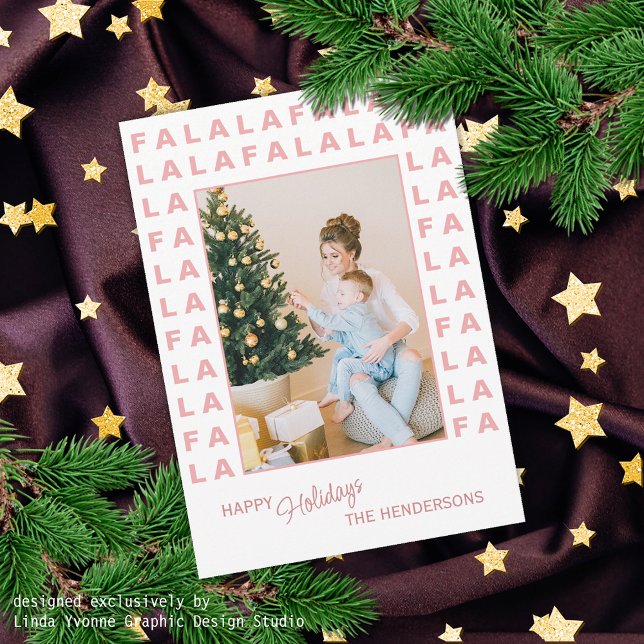 Custom Fun Classic FA LA LA Text Rose Gold Foil Holiday Postcard (Creator Uploaded)