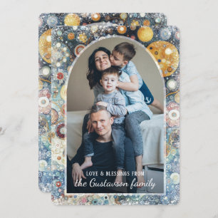 Custom Fun Colorful Abstract Snowflakes Floral Art Holiday Card