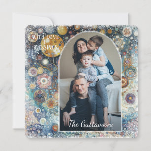 Custom Fun Colourful Abstract Snowflakes Floral Ar Holiday Card