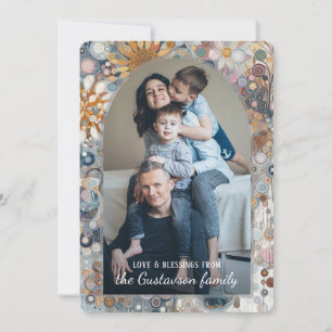 Custom Fun Colourful Abstract Snowflakes Floral Ar Holiday Card