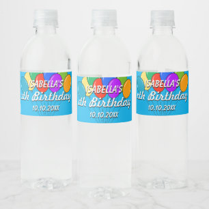 Custom fun colourful Birthday party balloons print Water Bottle Label