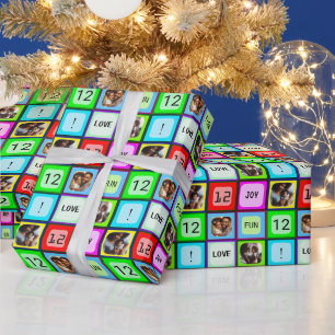 Custom Fun Colourful Personalised Text and 3 Photo Wrapping Paper