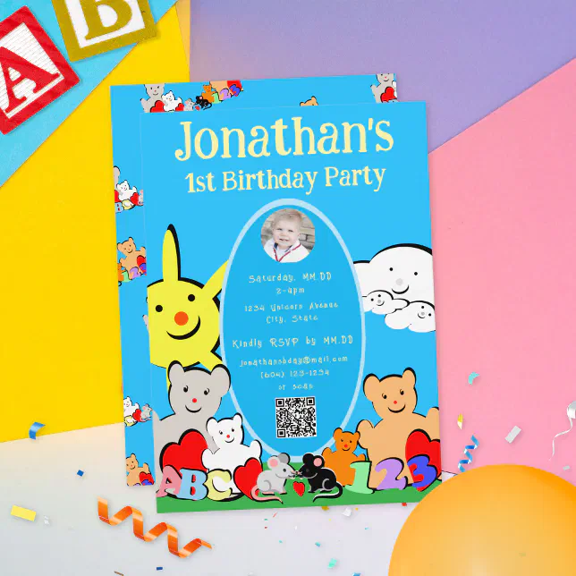 Qr Code Bear Custom Fun Cute Bears QR Code Birthday Invitation | Zazzle