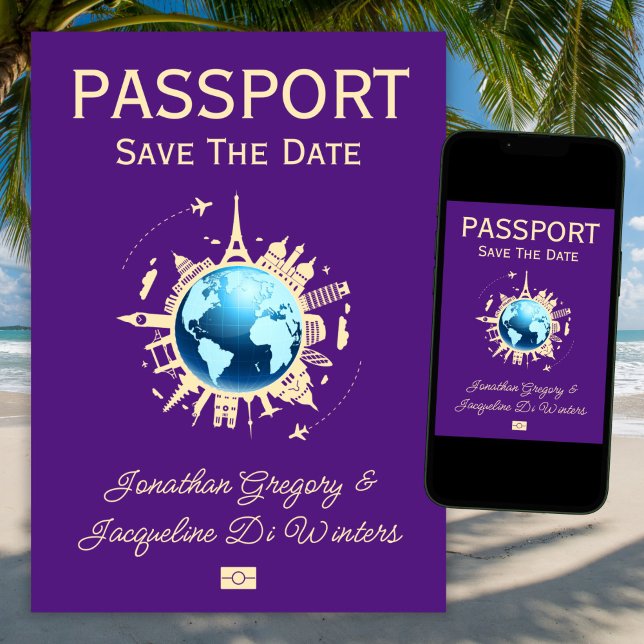 Custom Fun Destination Passport Save The Date Invitation (Creator Uploaded)