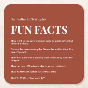 Custom fun fact list Wedding  Square Orange Square Paper Coaster