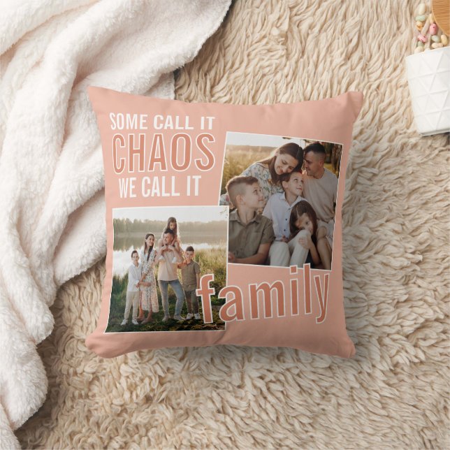 Custom Fun Family Picture On Pastel Peach Orange Cushion (Blanket)