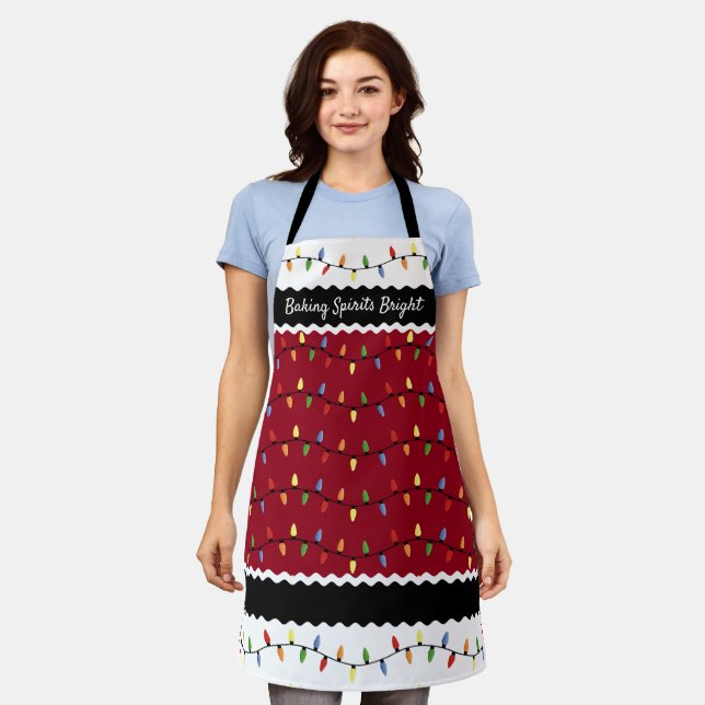 Custom Fun Festive Christmas Tree Lights Pattern Apron (Worn)