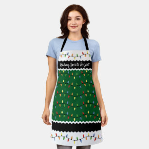 Custom Fun Festive Holiday Tree Lights Pattern Apron