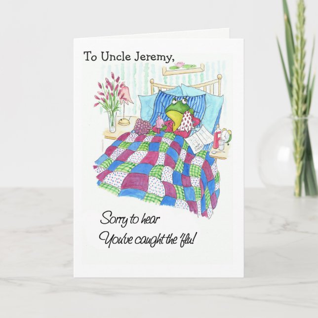 Custom Fun Green Frog Get Well Soon from 'Flu Card (Front)