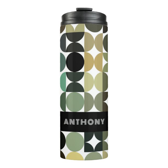 Custom Fun Grey Green Mustard Taupe Brown Pattern Thermal Tumbler (Front)