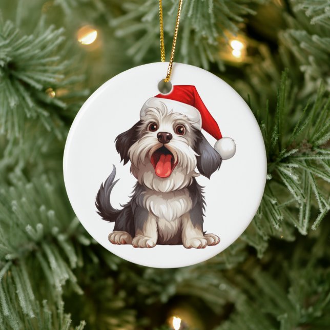 Custom Fun Havanese Christmas Dog Ceramic Ornament (Tree)