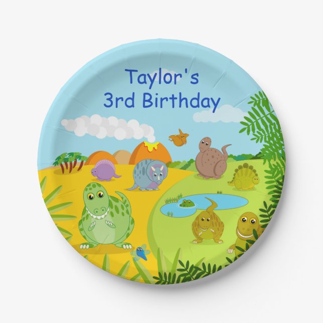 CUSTOM, fun Jurassic cute dinosaur cartoon design: Paper Plate (Front)