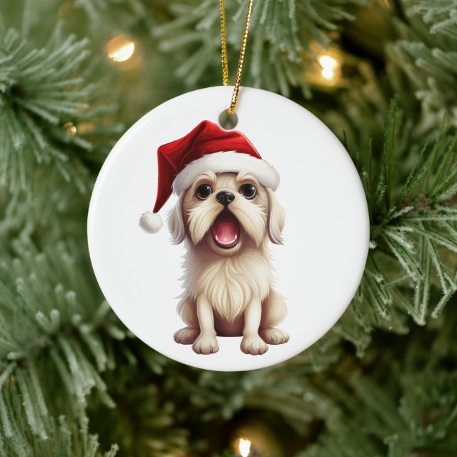 Custom Fun Maltese Dog Ceramic Ornament (Tree)