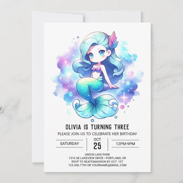 Custom Fun Mermaid Birthday Invitation (Front)