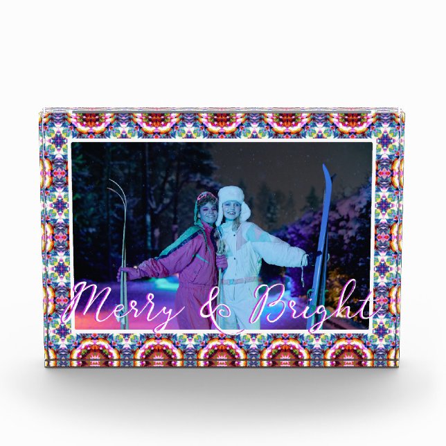 Custom Fun Merry Christmas Blue Pink Best Friends Photo Block (Front)