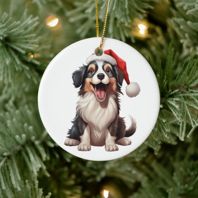 Custom Fun Miniature American Shepherd Dog Ceramic Ornament (Tree)