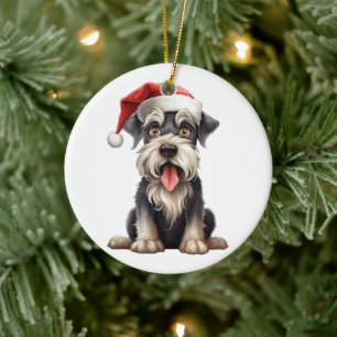 Custom Fun Miniature Schnauzer Christmas Dog  Ceramic Ornament