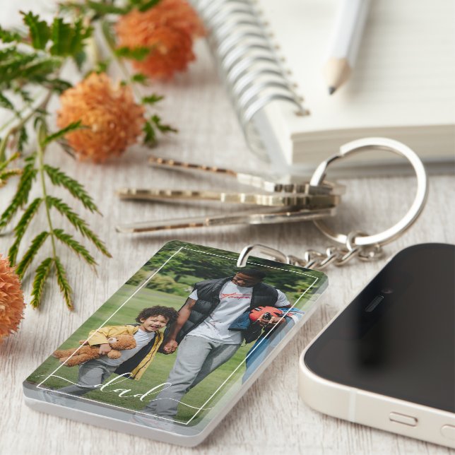 Custom Fun Modern Unique Simple Dad Text Key Ring (Front Right)