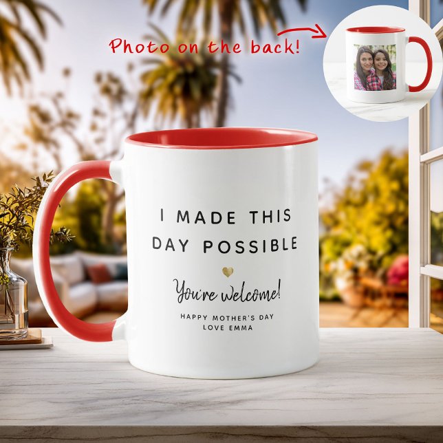 Custom Fun Mother's Day Photo Humour Gold Heart Mug (Creator Uploaded)