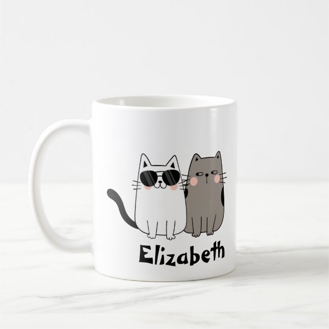 Custom Fun "My Childen Purr" Black And White Cats  Coffee Mug (Left)