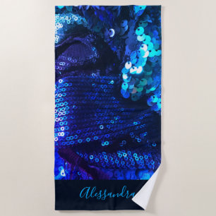 Custom Fun Navy Blue Glamourous Sequins Look Chic Beach Towel