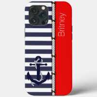 Custom Fun Navy Blue White Stripe Bright Red